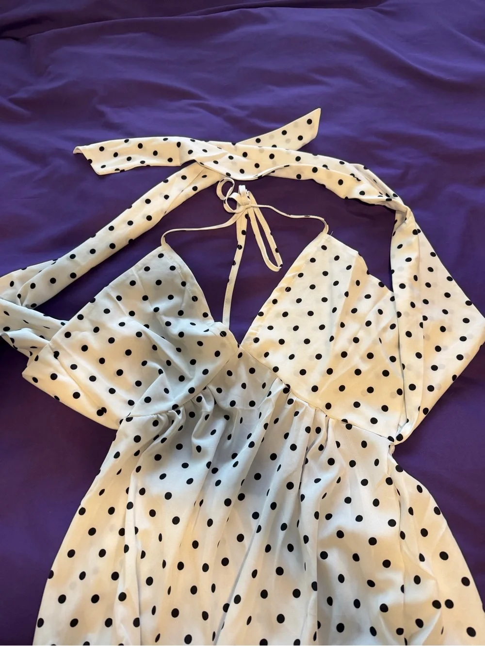 White Polka Dot Halter Maxi Dress - Picture 2 of 3